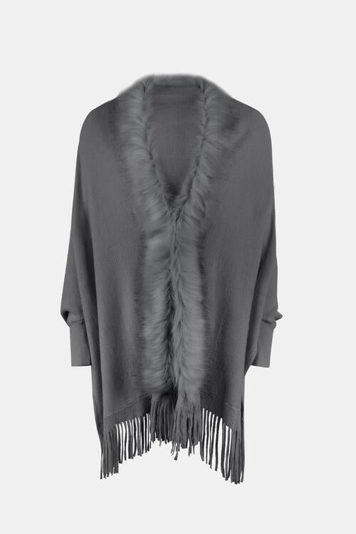 BeautifulMe Fringe Open Front Long Sleeve Poncho