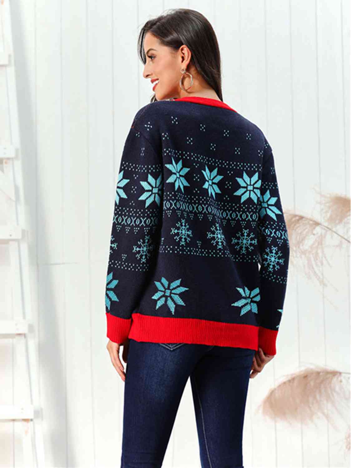 ModDanzyCloset Dark Navy Christmas Snowflake Pattern Button Down Cardigan