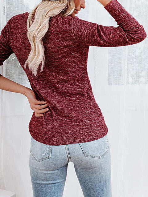 Round Neck Buttoned Long Sleeve T-Shirt