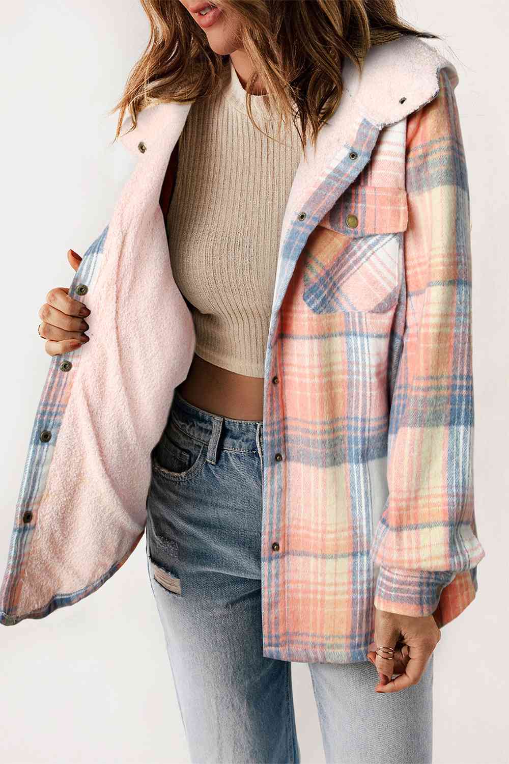 FashionToFigureTrends Plaid Snap Down Hooded Jacket