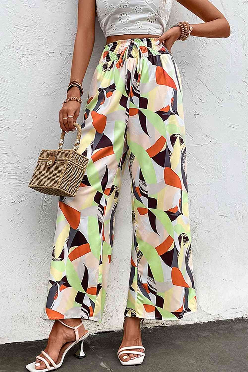 CruzinDrawers Printed Smocked Waist Wide Leg Pants