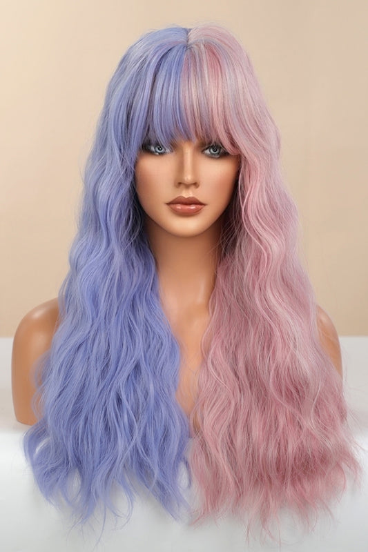 13*1" Women's Full-Machine Wigs Synthetic Long Wave 26" in Blue/Pink Split Dye