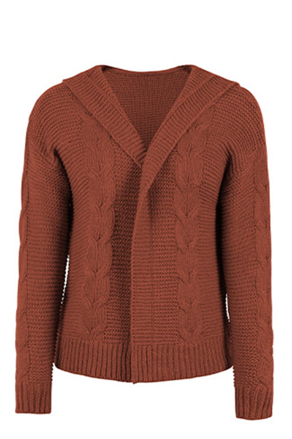 LakenLea Cable-Knit Dropped Shoulder Hooded Cardigan