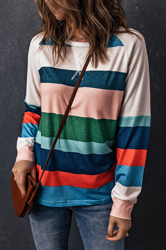 Women's Full Size Striped Raglan Sleeve Round Neck Tee