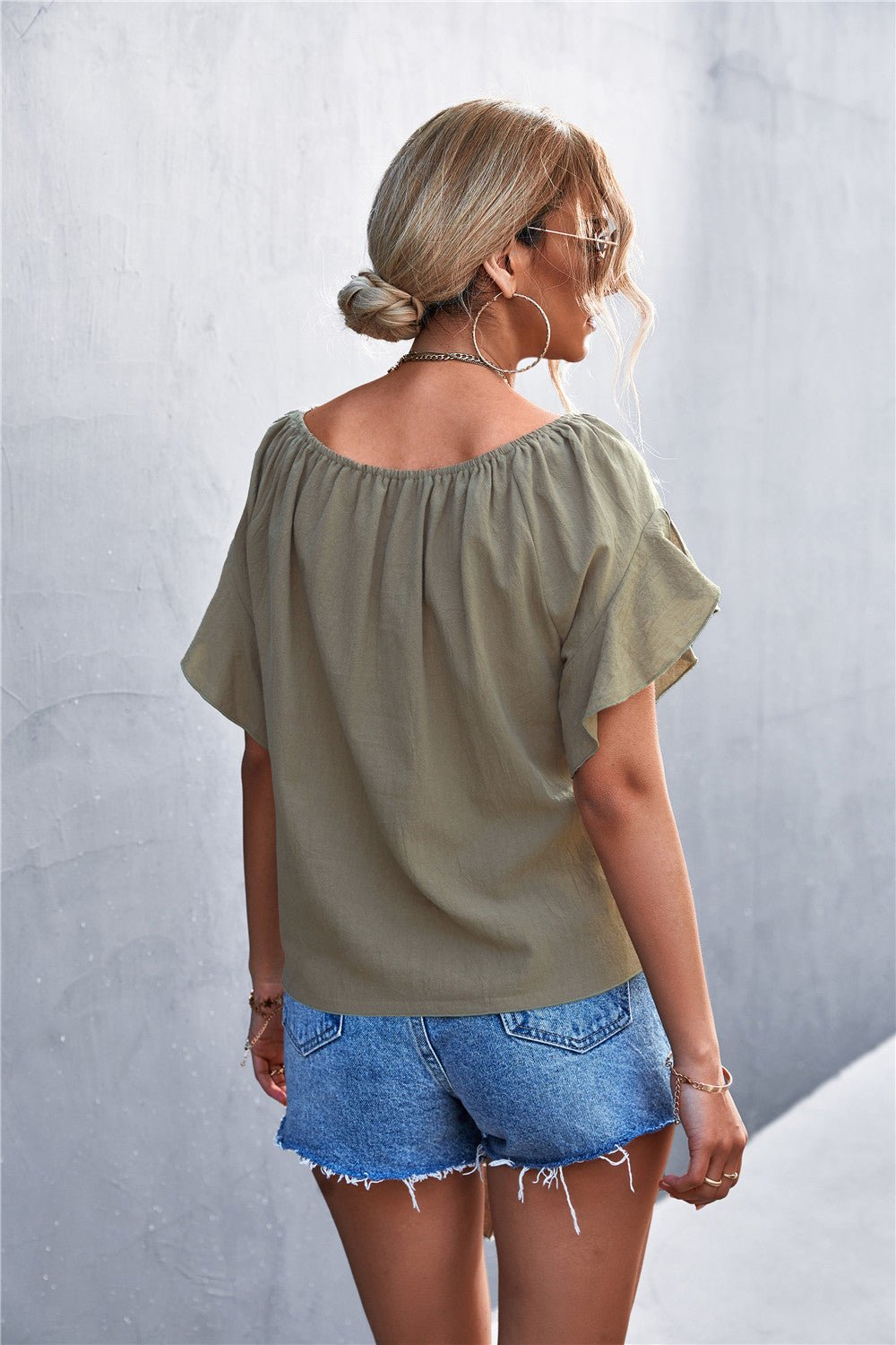 Women's Flutter Sleeve Tie-Front Blouse