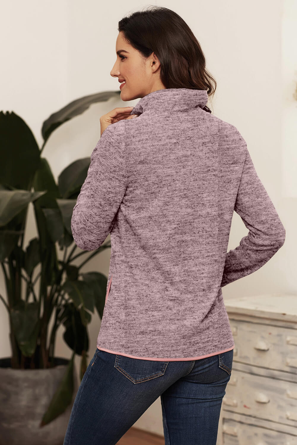 Women's Full Size Heathered Quarter-Zip Sweatshirt