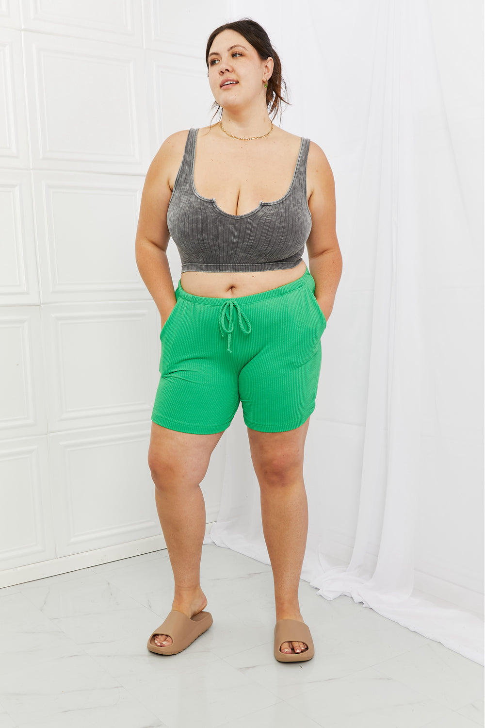 Women's Blumin Apparel Too Good Full Size Ribbed Shorts in Green