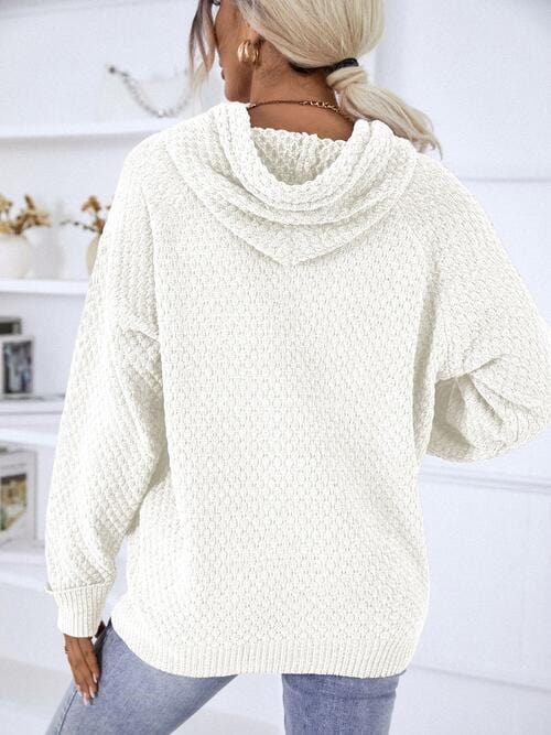 LoversLane Texture Drawstring Long Sleeve Hooded Sweater