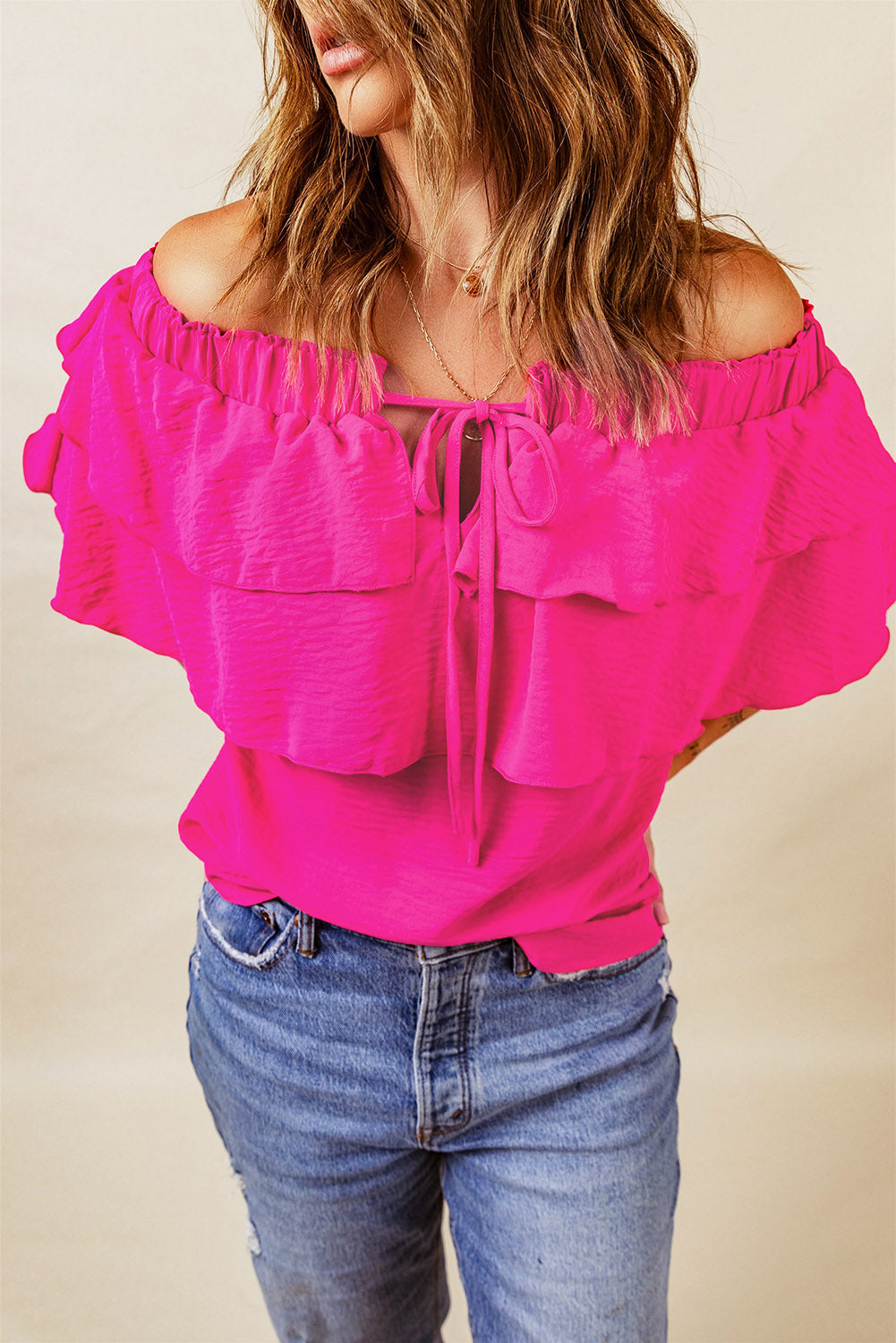 Malibu Dreams Full Size Tied Off-Shoulder Layered Blouse