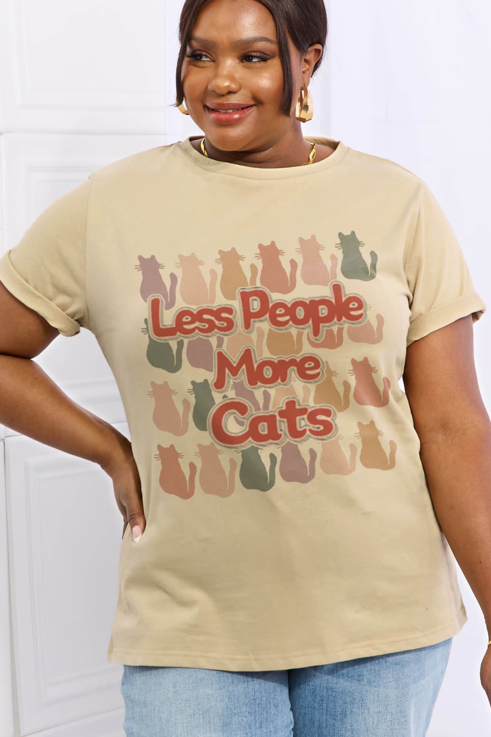 Simply Love Full Size Halloween LESS PEOPLE MORE CATS Graphic Cotton Tee