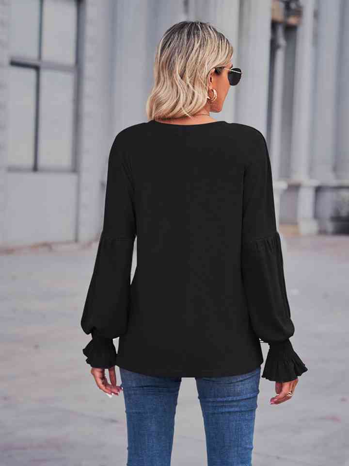 Full Size Round Neck Flounce Sleeve Blouse