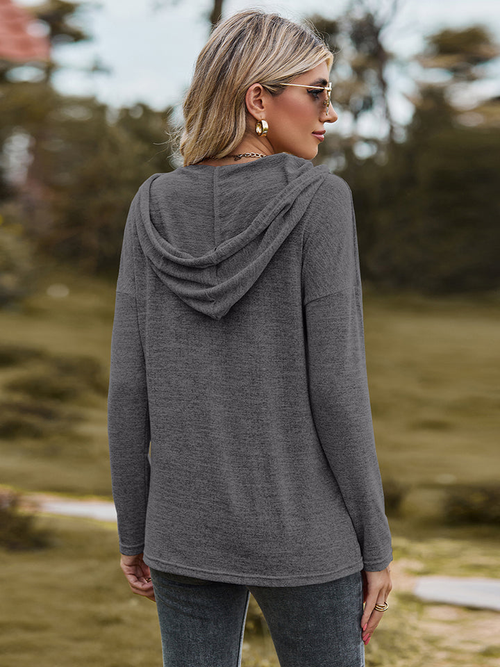 Full Size Dropped Shoulder Hooded Blouse