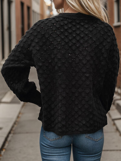 Openwork Round Neck Long Sleeve Sweater