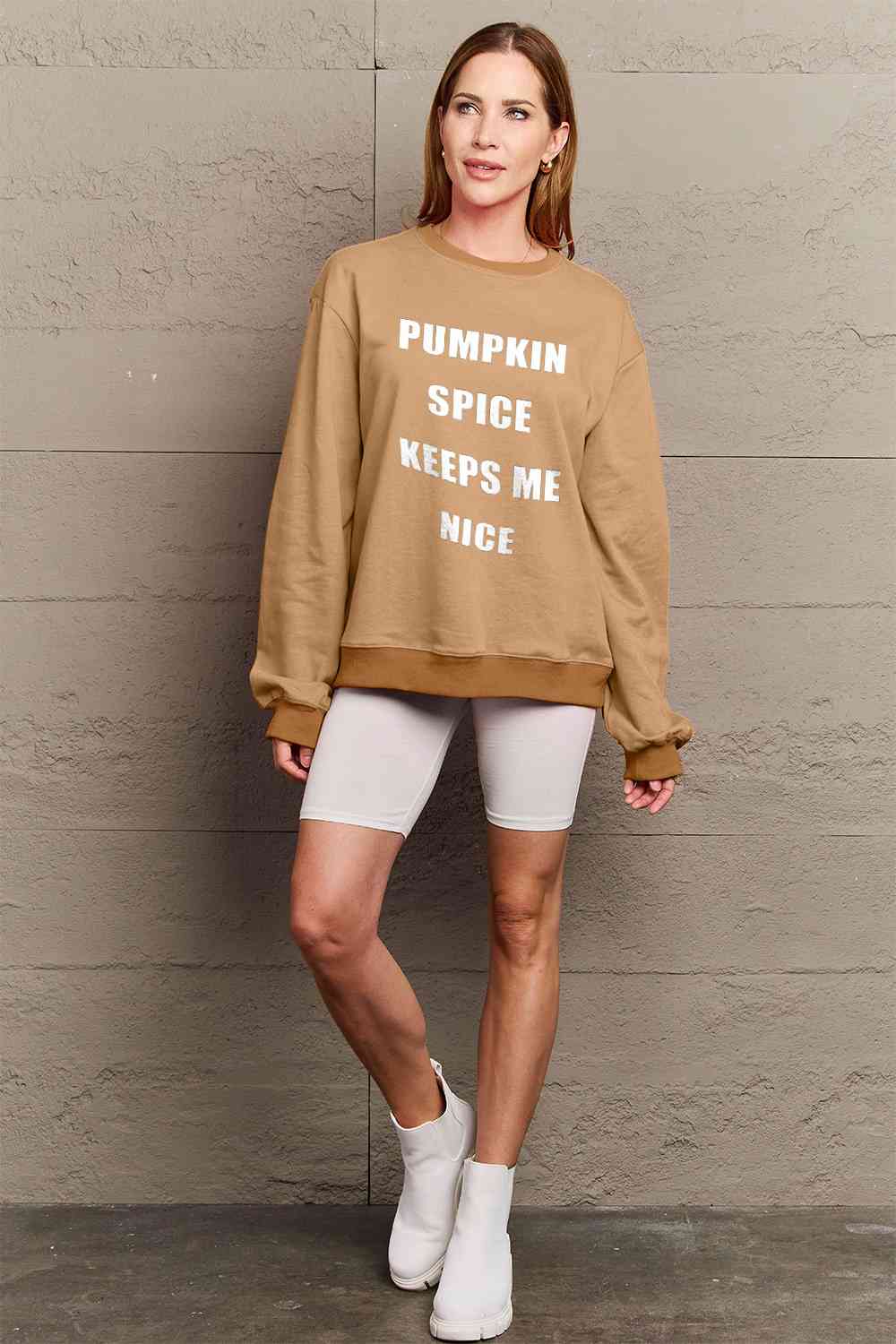 Simply Love SEASONAL Full Size Pumpkin Spice Letter Graphic Sweatshirt