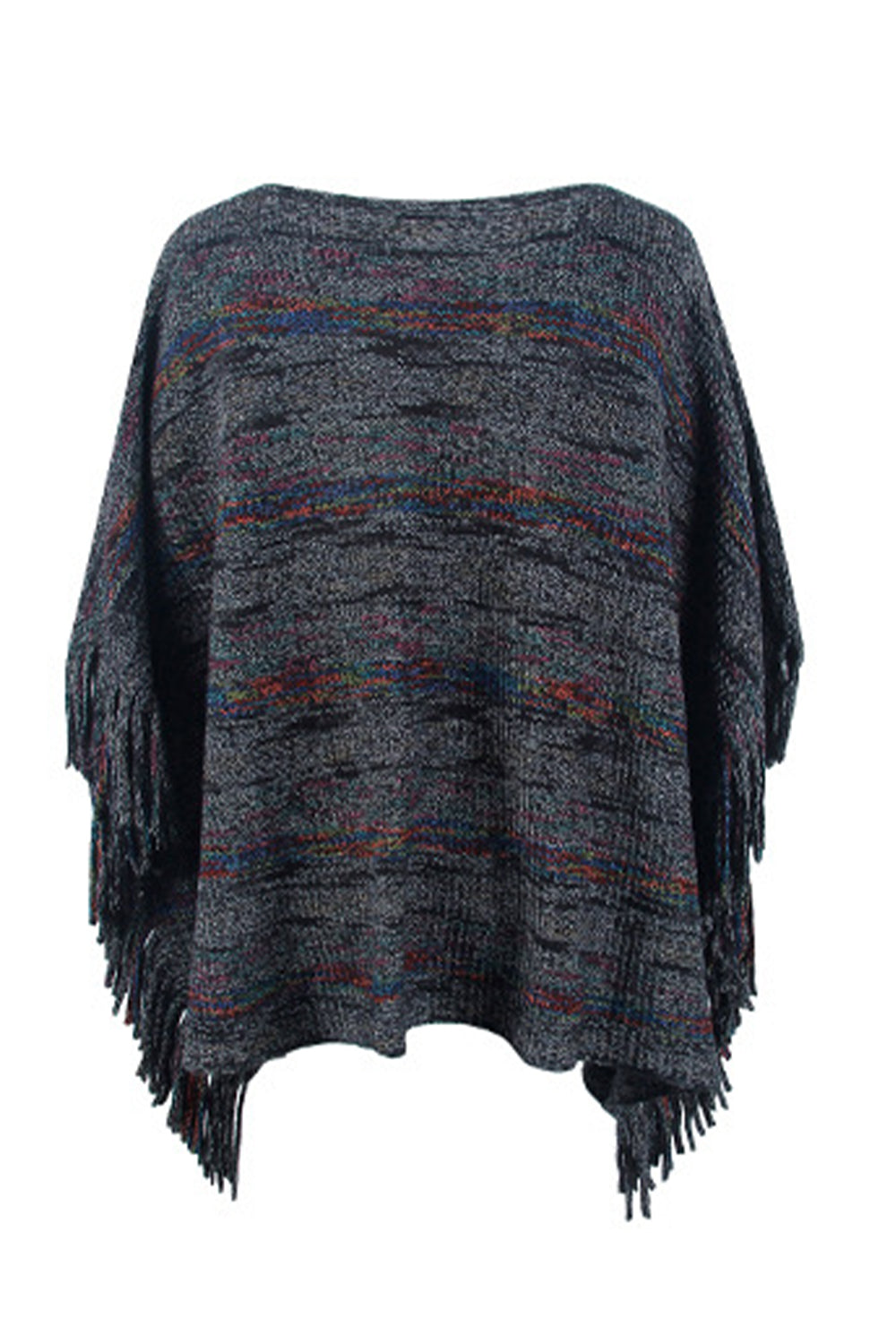 One Size Round Neck Fringe Detail Sleeve Poncho