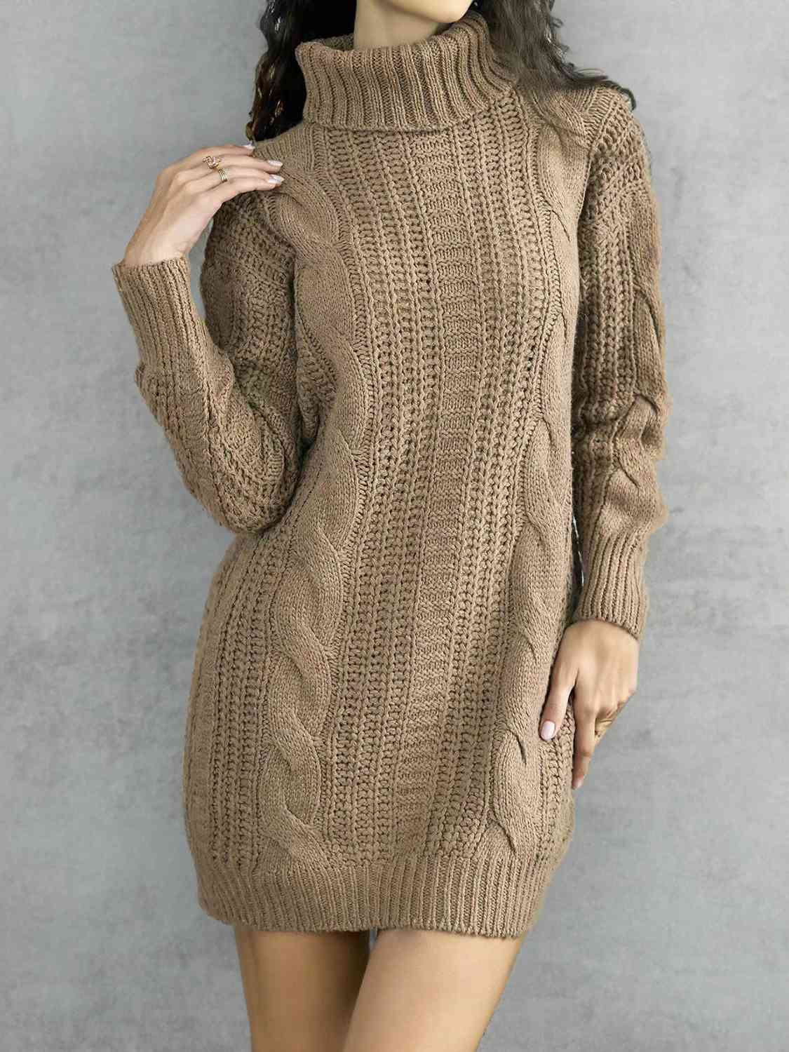 CozyWonders Turtleneck Ribbed Sweater Dress