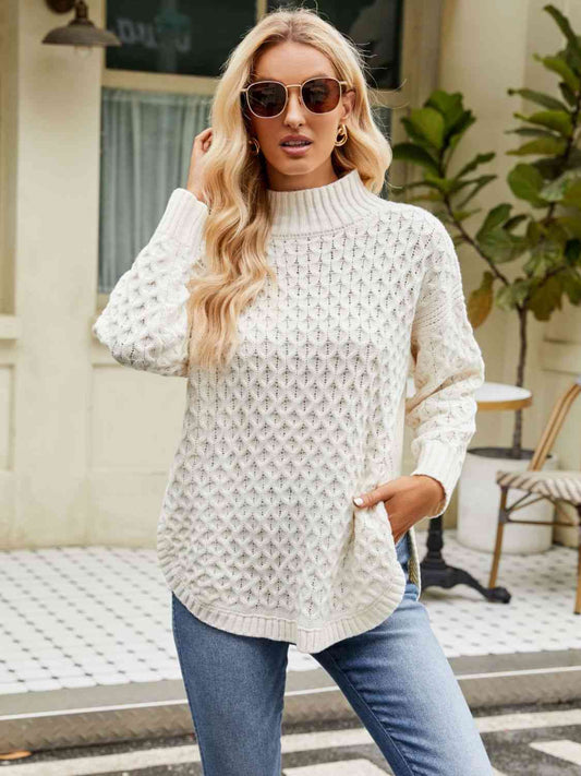 KnittedEmporium Mock Neck Slit Sweater