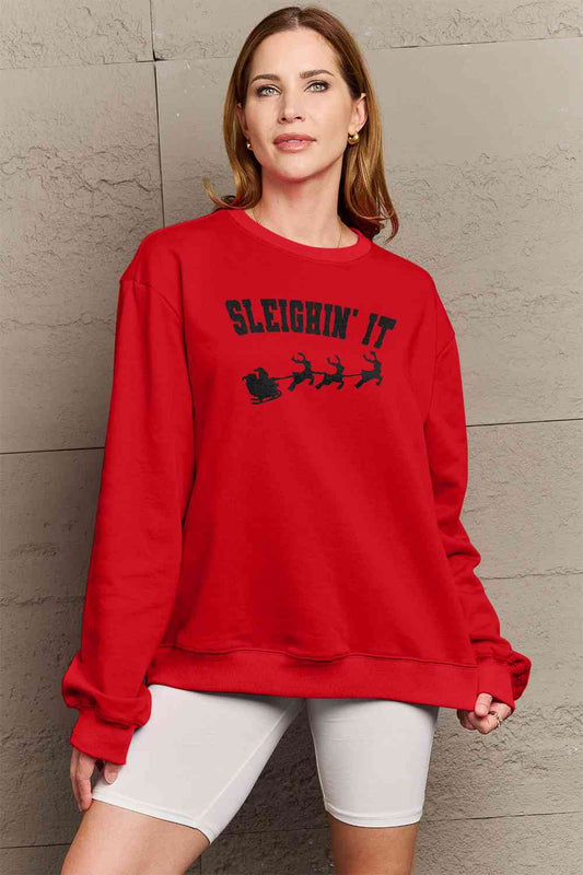 Simply Love Full Size SLEIGHIN' IT Graphic CHRISTMAS Sweatshirt