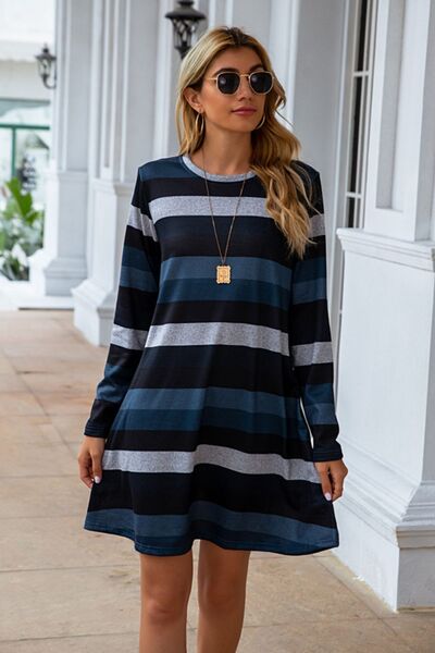 Women's Candida Striped Round Neck Long Sleeve Dress