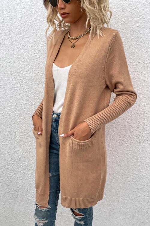 Fashion Mood Open Front Long Sleeve Cardigan with Pockets