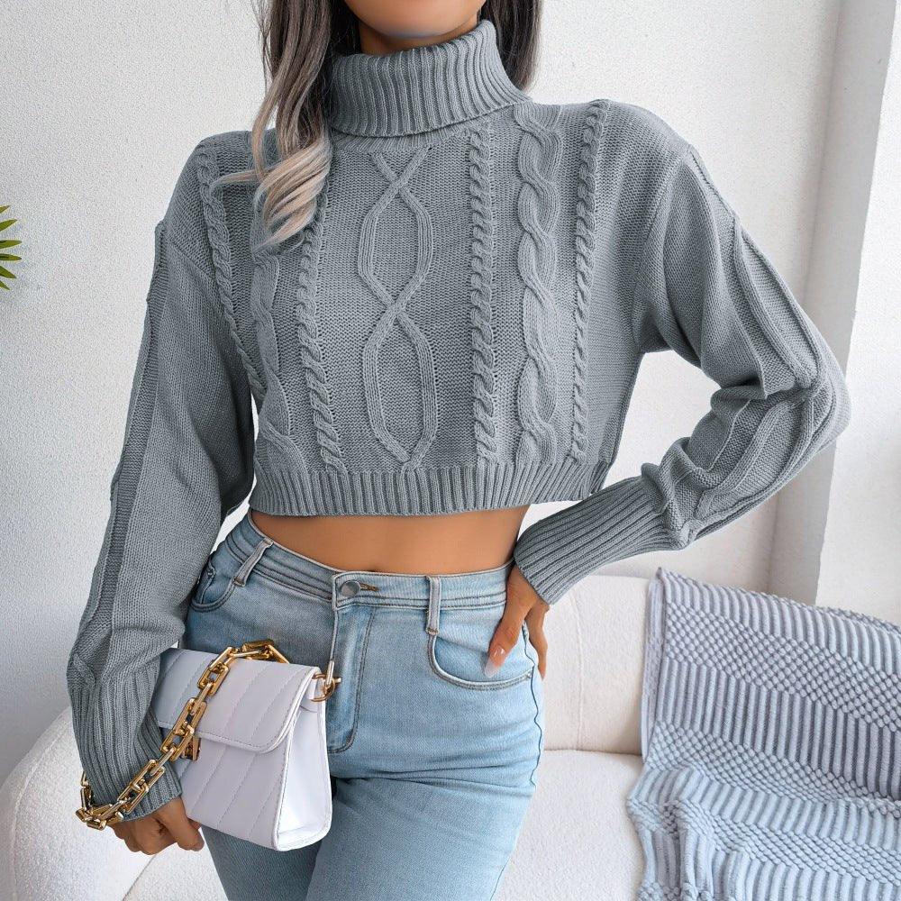 Women's Mixed Knit Turtleneck Cropped Sweater