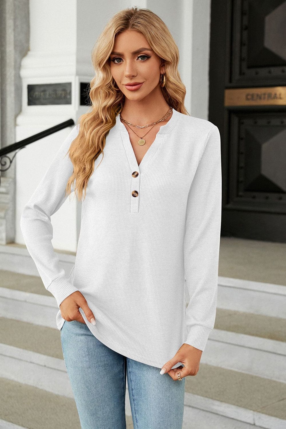 Full Size V-Neck Long Sleeve Blouse