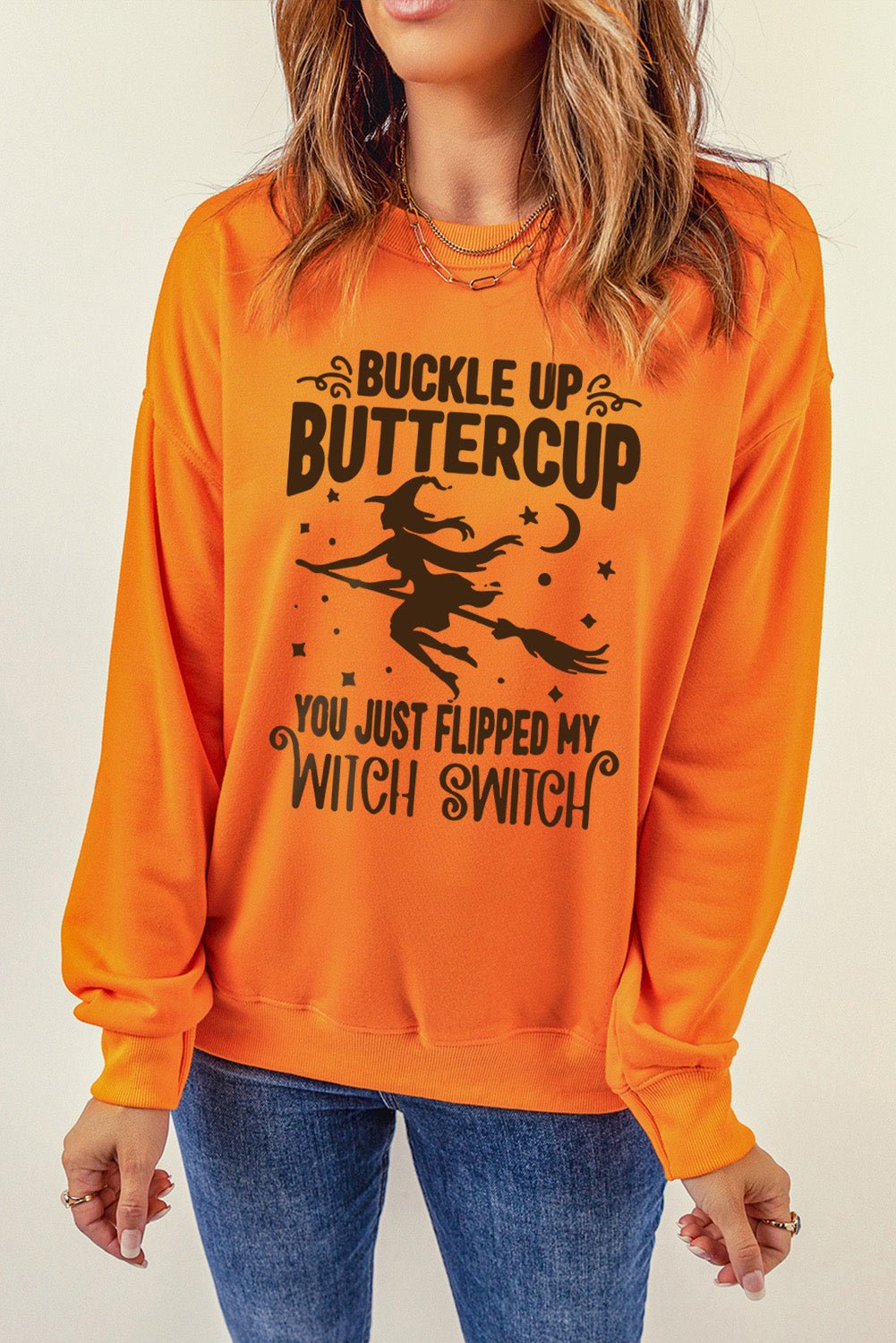 Halloween Graphic Full Size Ribbed Trim Dropped Shoulder Sweatshirt