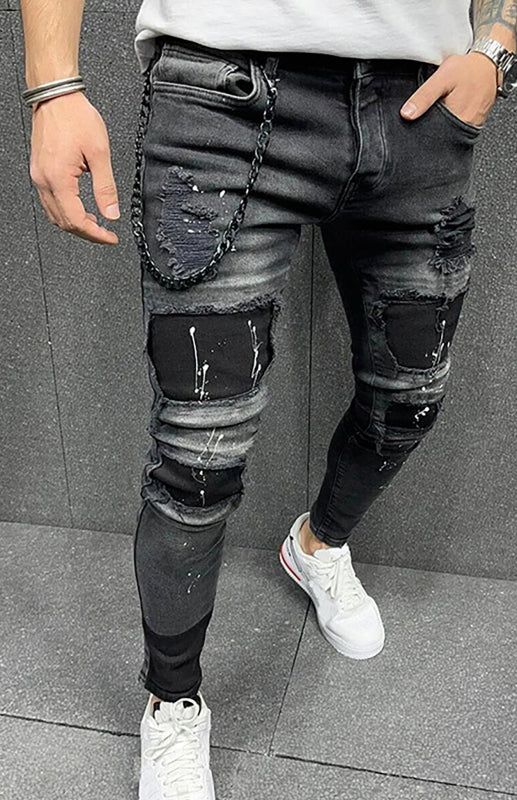 Men's Extreme Street Mid Waist Ripped Slim Distressed Effect Jeans